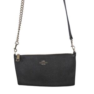 Coach Crossbody Bag Black Crossgrain Leather Gold Chain Strap 52385